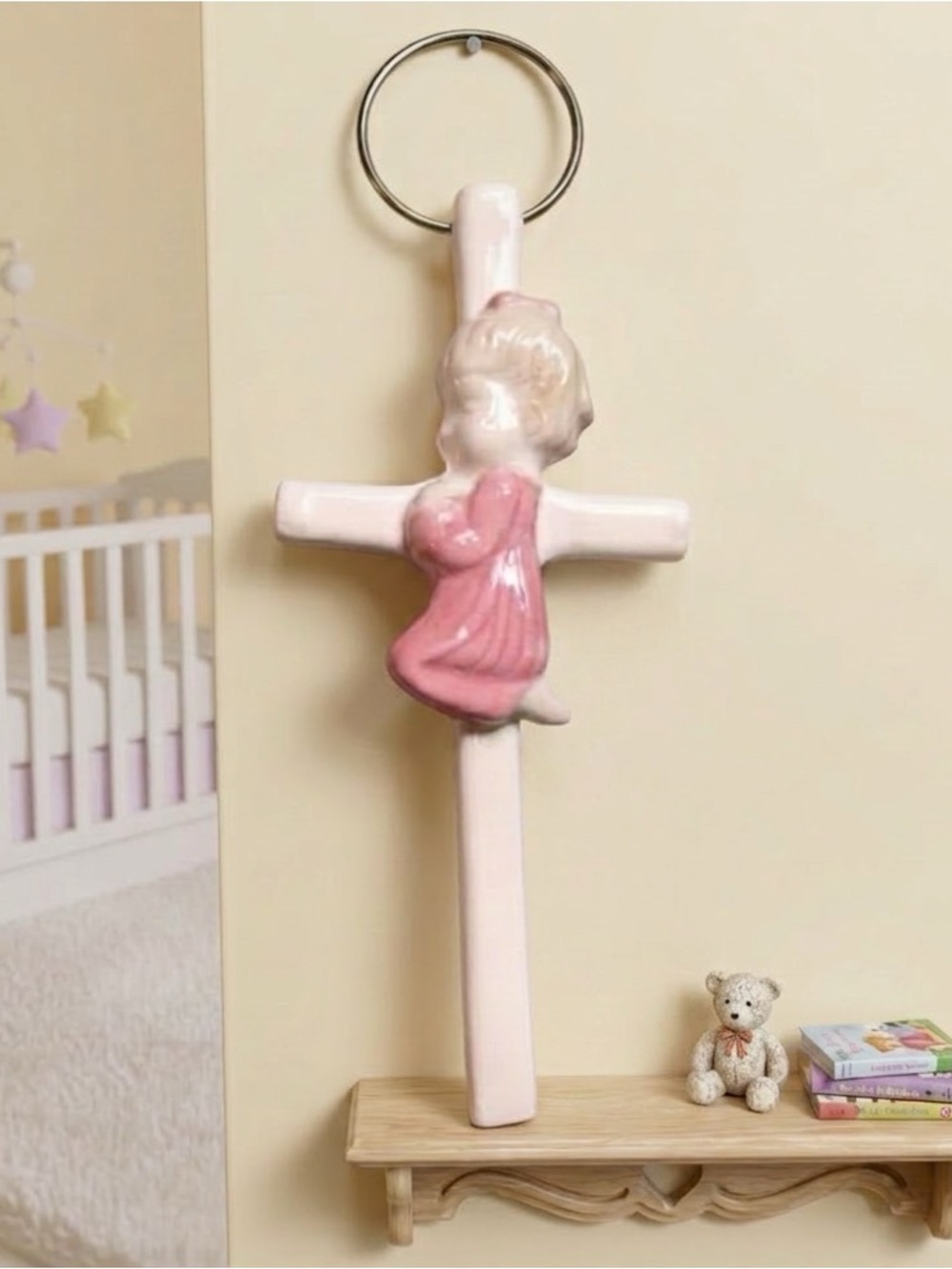 Baby Girl Hanging Porcelain Cross